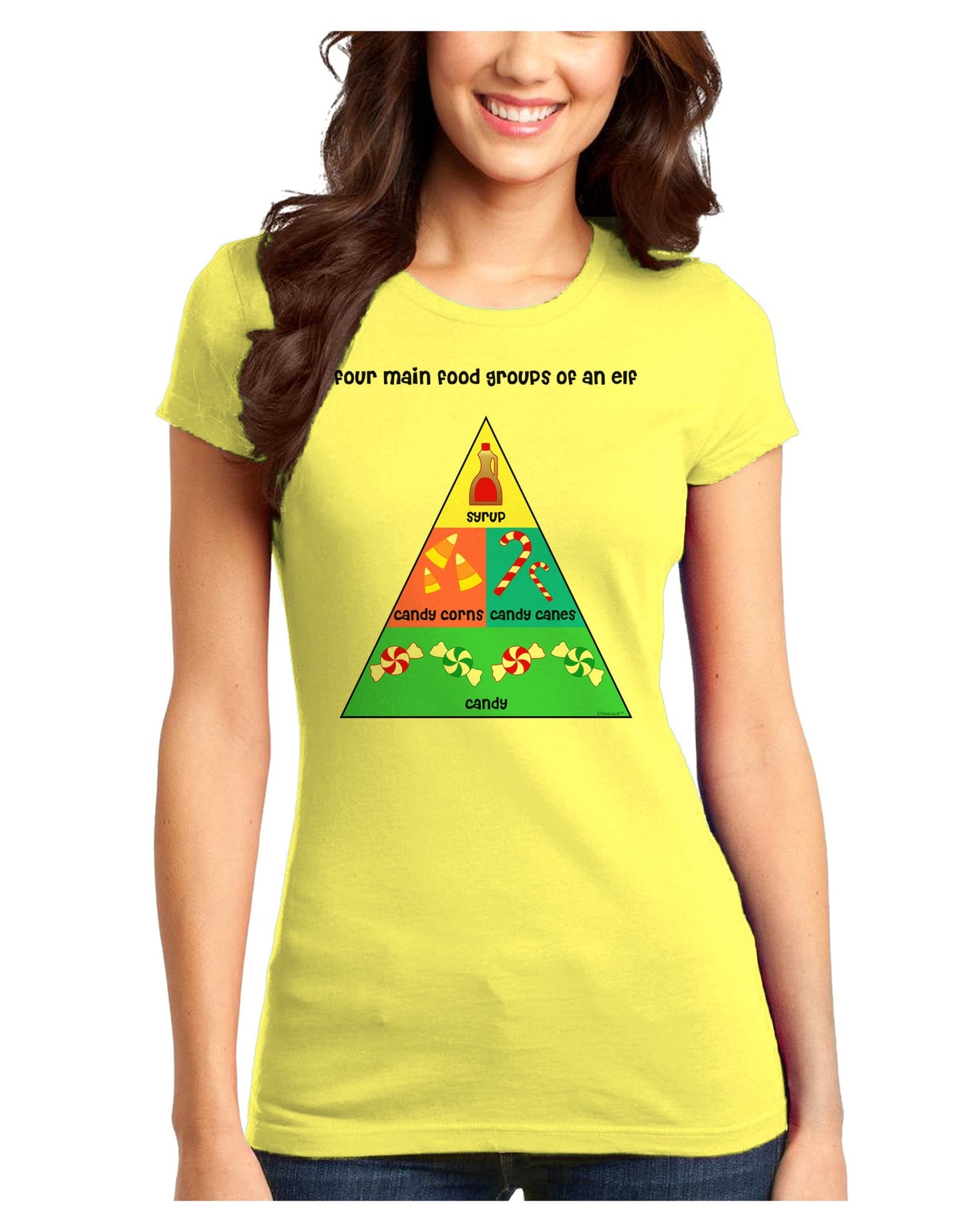 Four Main Food Groups of an Elf - Christmas Juniors T-Shirt-Womens Juniors T-Shirt-TooLoud-Yellow-Juniors Fitted XS-Davson Sales
