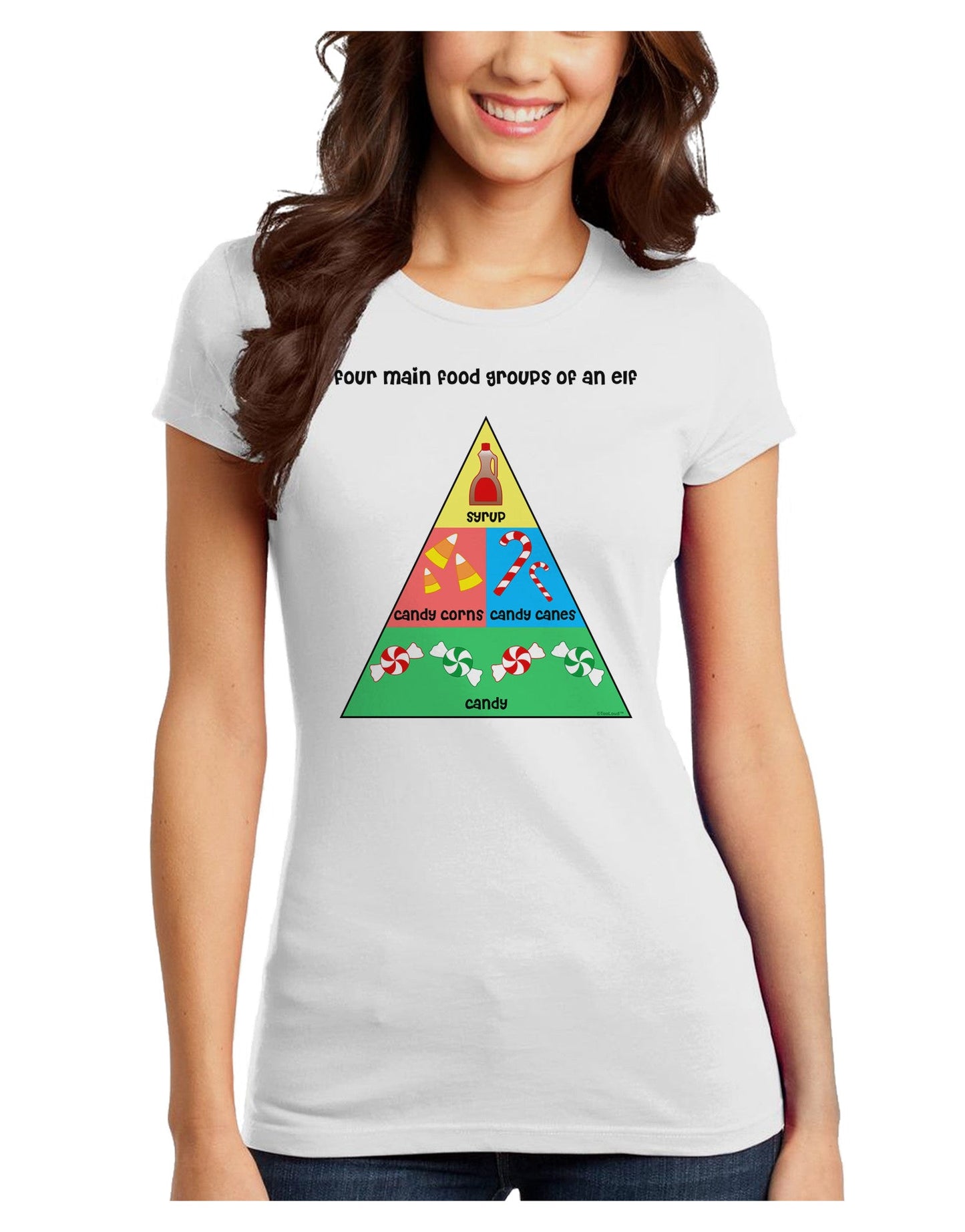 Four Main Food Groups of an Elf - Christmas Juniors T-Shirt-Womens Juniors T-Shirt-TooLoud-White-Juniors Fitted XS-Davson Sales
