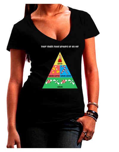 Four Main Food Groups of an Elf - Christmas Juniors V-Neck Dark T-Shirt-Womens V-Neck T-Shirts-TooLoud-Black-Juniors Fitted Small-Davson Sales