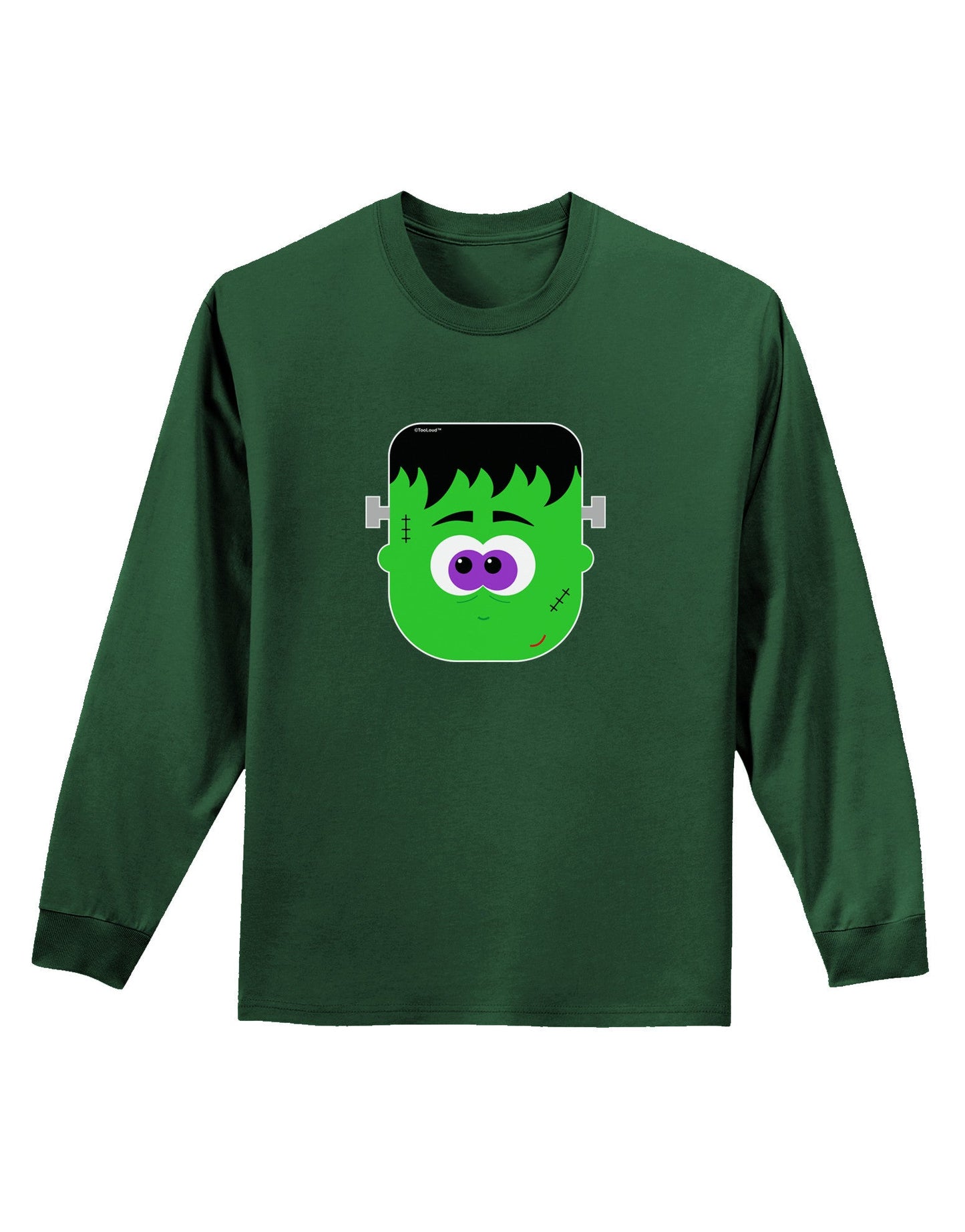 Frankenstein Face Halloween Adult Long Sleeve Dark T-Shirt-TooLoud-Dark-Green-Small-Davson Sales