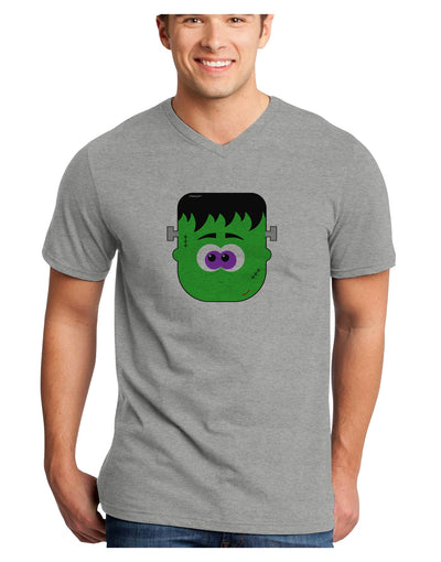 Frankenstein Face Halloween Adult V-Neck T-shirt-Mens V-Neck T-Shirt-TooLoud-HeatherGray-Small-Davson Sales