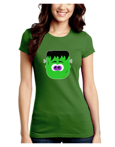 Frankenstein Face Halloween Juniors Crew Dark T-Shirt-T-Shirts Juniors Tops-TooLoud-Kiwi-Green-Juniors Fitted Small-Davson Sales