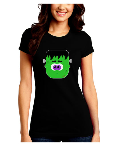 Frankenstein Face Halloween Juniors Crew Dark T-Shirt-T-Shirts Juniors Tops-TooLoud-Black-Juniors Fitted Small-Davson Sales