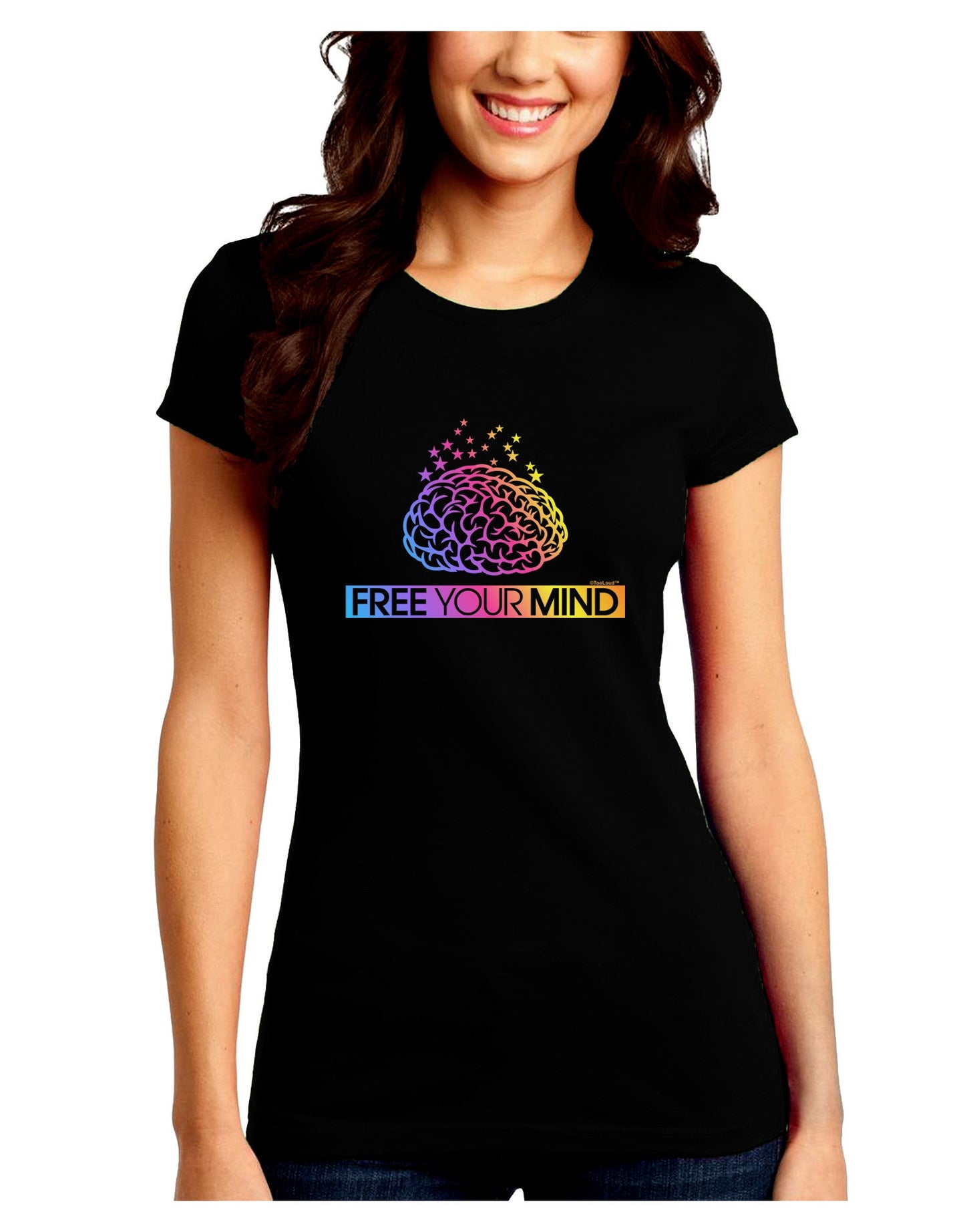 Free Your Mind Juniors Petite Crew Dark T-Shirt-T-Shirts Juniors Tops-TooLoud-Black-Juniors Fitted Small-Davson Sales