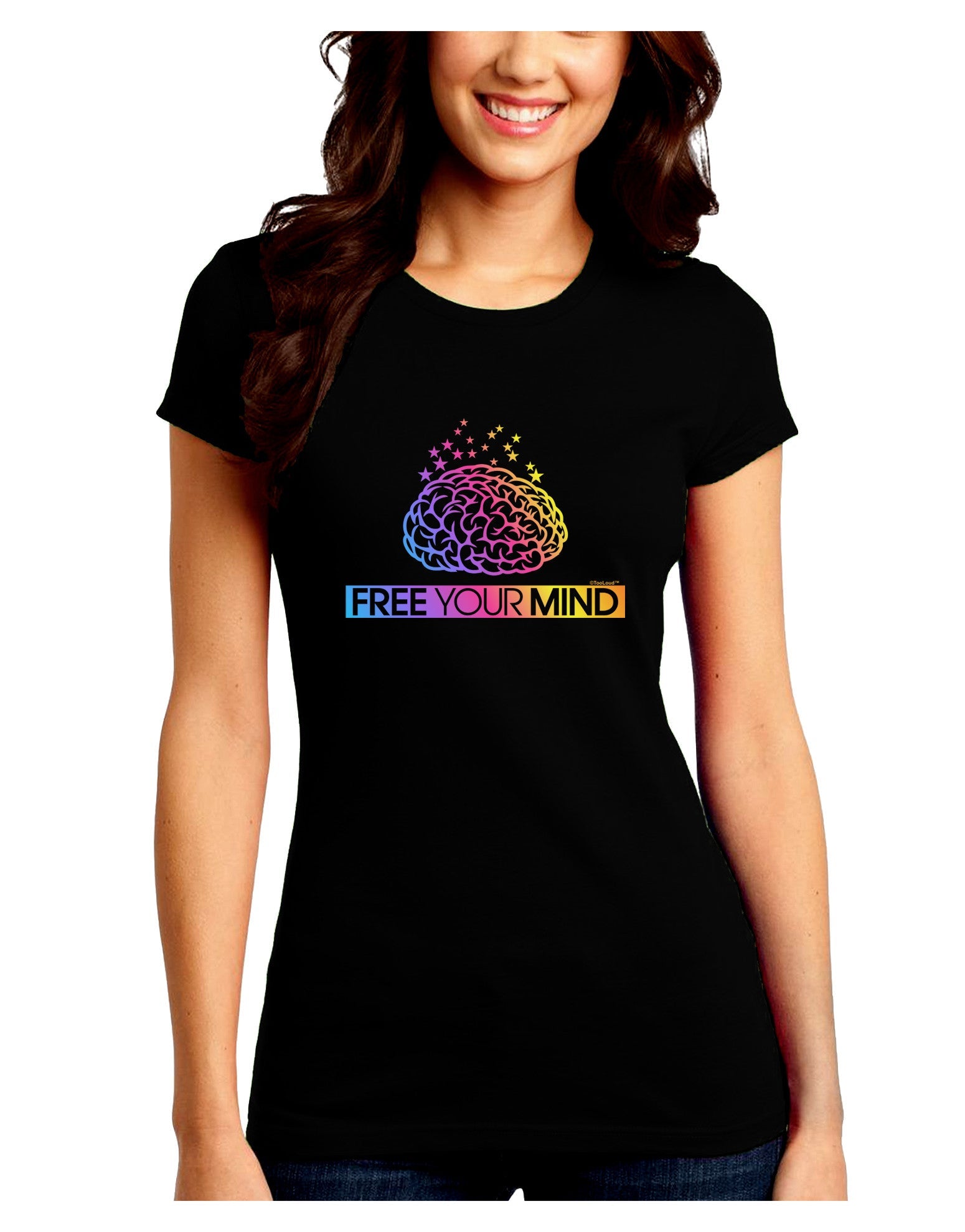 Free Your Mind Juniors Petite Crew Dark T-Shirt-T-Shirts Juniors Tops-TooLoud-Black-Juniors Fitted Small-Davson Sales