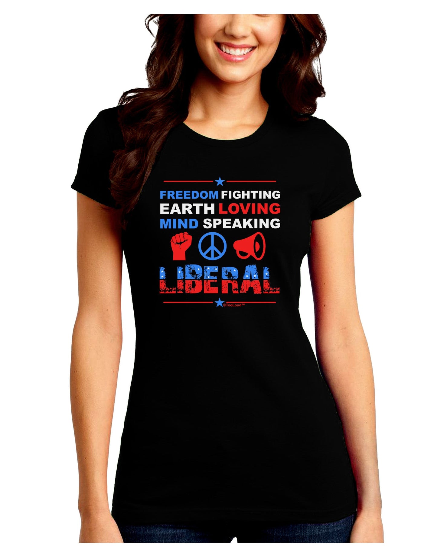 Freedom Fighting Liberal Juniors Petite Crew Dark T-Shirt-T-Shirts Juniors Tops-TooLoud-Black-Juniors Fitted Small-Davson Sales