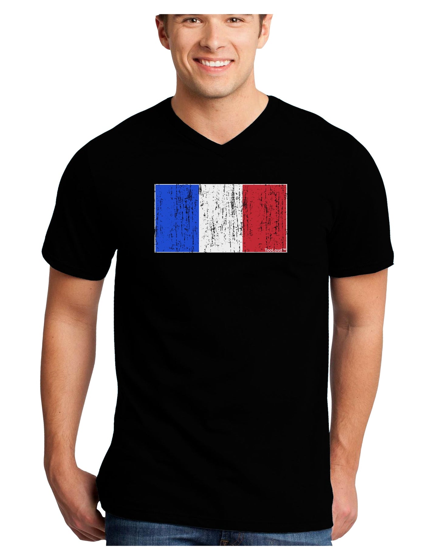 French Flag - France Distressed Adult Dark V-Neck T-Shirt by TooLoud-Mens V-Neck T-Shirt-TooLoud-Black-Small-Davson Sales