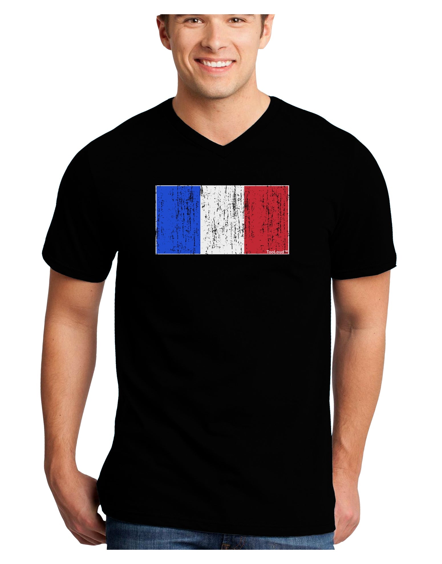 French Flag - France Distressed Adult Dark V-Neck T-Shirt by TooLoud-Mens V-Neck T-Shirt-TooLoud-Black-Small-Davson Sales
