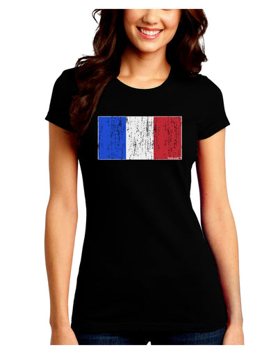 French Flag - France Distressed Juniors Crew Dark T-Shirt by TooLoud-T-Shirts Juniors Tops-TooLoud-Black-Juniors Fitted Small-Davson Sales