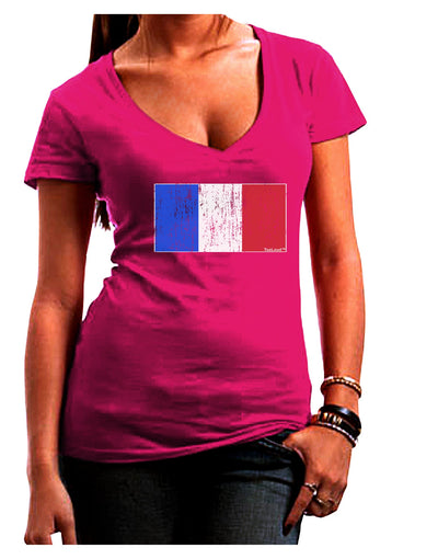 French Flag - France Distressed Juniors V-Neck Dark T-Shirt by TooLoud-Womens V-Neck T-Shirts-TooLoud-Hot-Pink-Juniors Fitted Small-Davson Sales