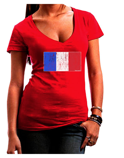 French Flag - France Distressed Juniors V-Neck Dark T-Shirt by TooLoud-Womens V-Neck T-Shirts-TooLoud-Red-Juniors Fitted Small-Davson Sales