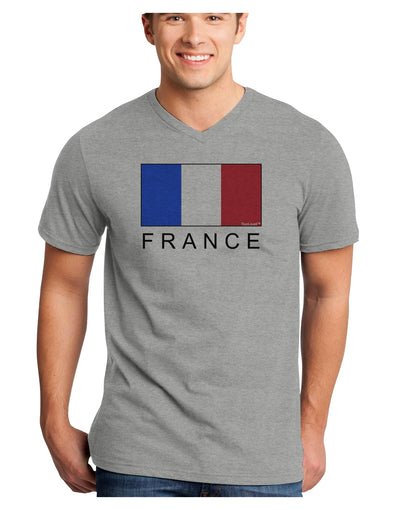 French Flag - France Text Adult V-Neck T-shirt by TooLoud-Mens V-Neck T-Shirt-TooLoud-HeatherGray-Small-Davson Sales