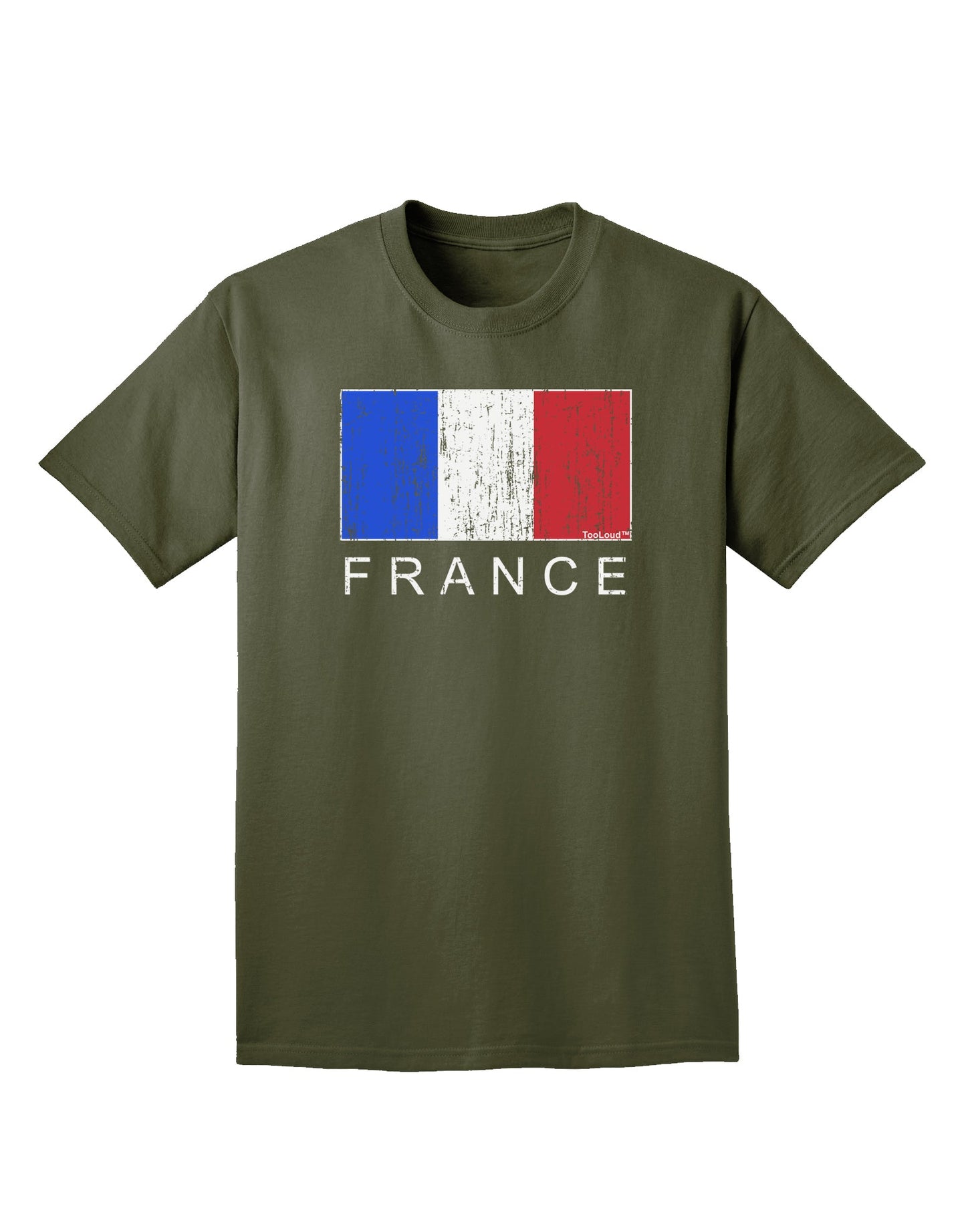 French Flag - France Text Distressed Adult Dark T-Shirt by TooLoud-Mens T-Shirt-TooLoud-Military-Green-Small-Davson Sales