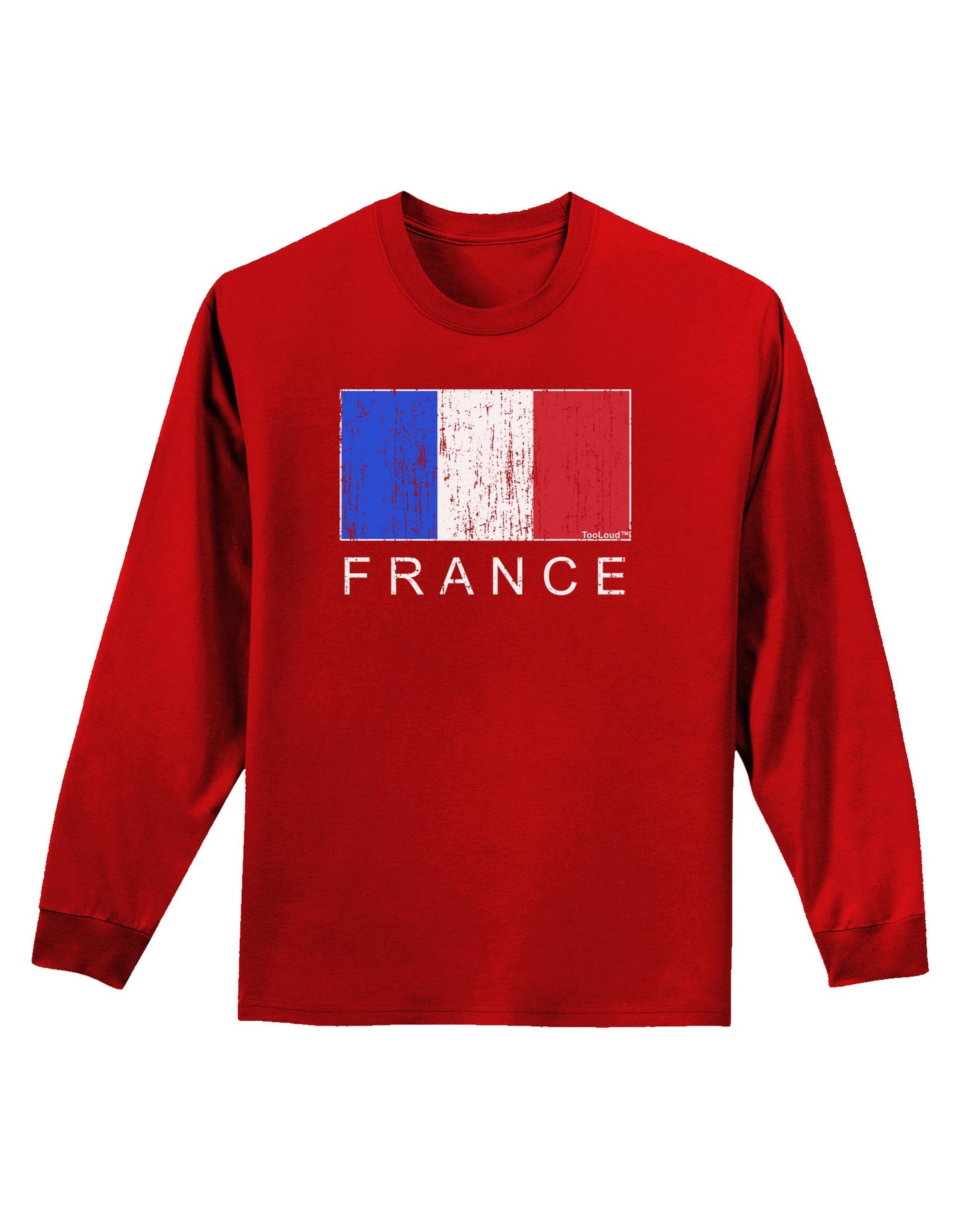 French Flag - France Text Distressed Adult Long Sleeve Dark T-Shirt by TooLoud-TooLoud-Red-Small-Davson Sales