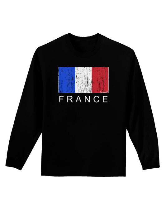 French Flag - France Text Distressed Adult Long Sleeve Dark T-Shirt by TooLoud-TooLoud-Black-Small-Davson Sales