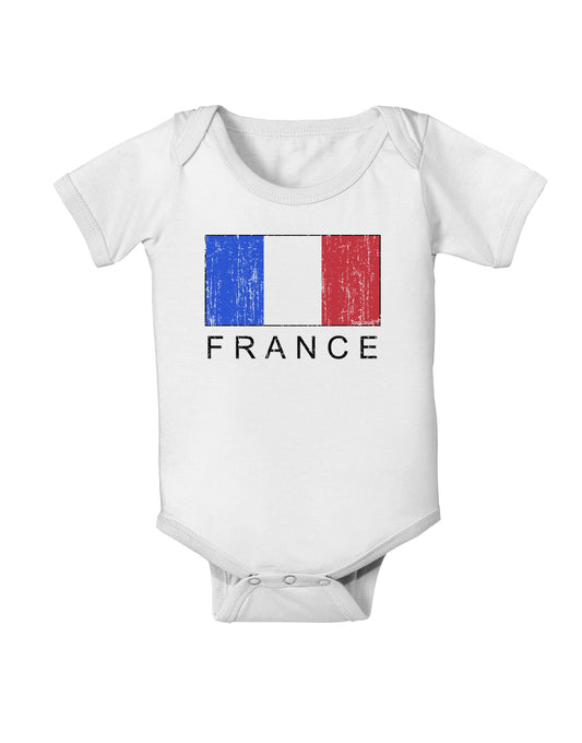 French Flag - France Text Distressed Baby Romper Bodysuit by TooLoud-Baby Romper-TooLoud-White-06-Months-Davson Sales