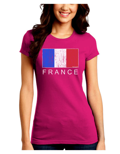 French Flag - France Text Distressed Juniors Crew Dark T-Shirt by TooLoud-T-Shirts Juniors Tops-TooLoud-Hot-Pink-Juniors Fitted Small-Davson Sales