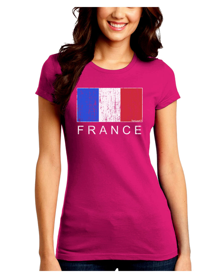 French Flag - France Text Distressed Juniors Crew Dark T-Shirt by TooLoud-T-Shirts Juniors Tops-TooLoud-Black-Juniors Fitted Small-Davson Sales