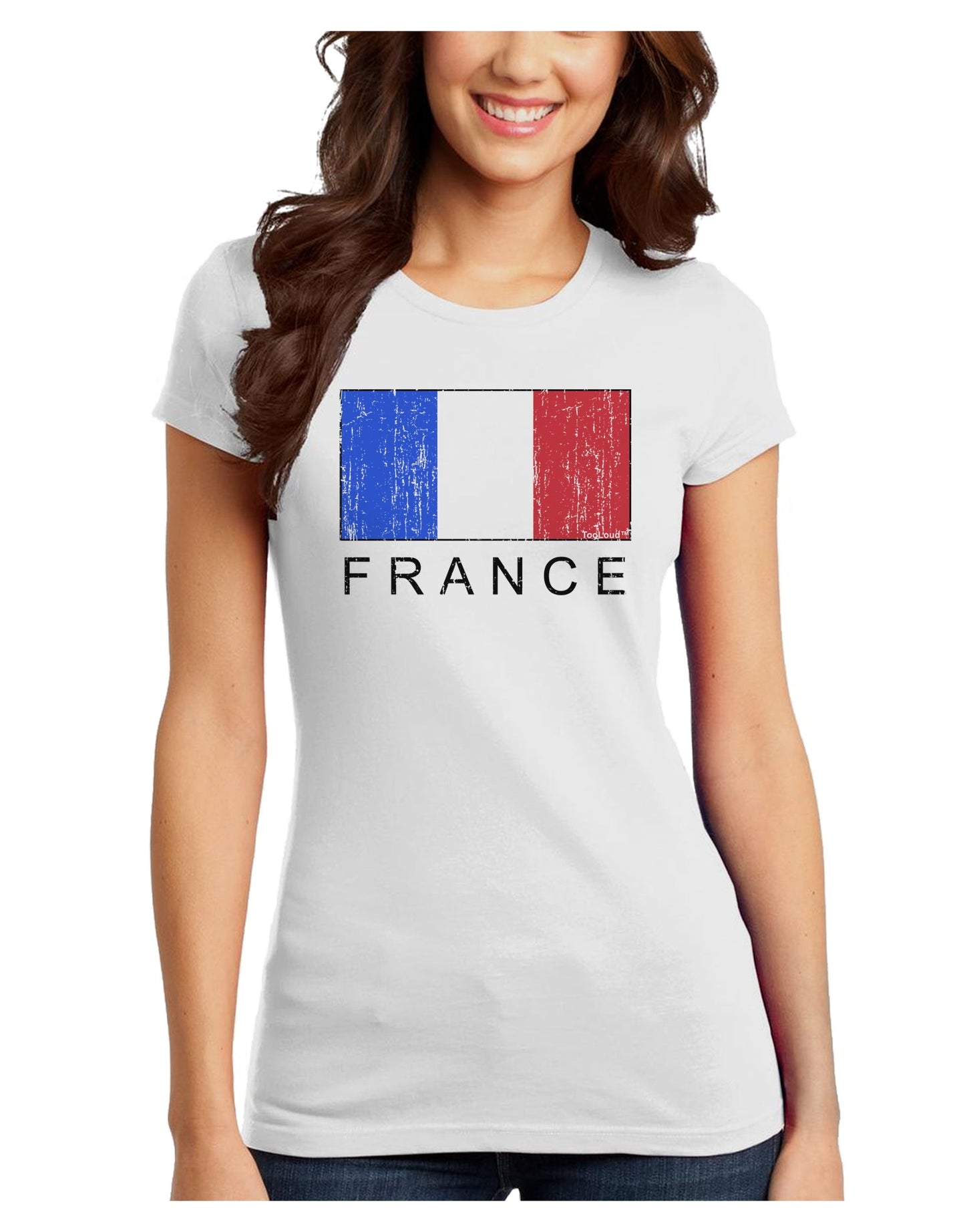 French Flag - France Text Distressed Juniors T-Shirt by TooLoud-Womens Juniors T-Shirt-TooLoud-White-Juniors Fitted X-Small-Davson Sales