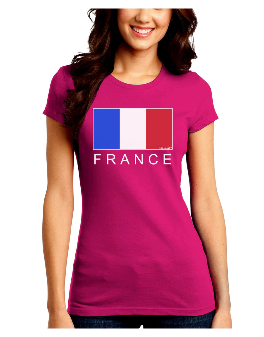 French Flag - France Text Juniors Crew Dark T-Shirt by TooLoud-T-Shirts Juniors Tops-TooLoud-Black-Juniors Fitted Small-Davson Sales