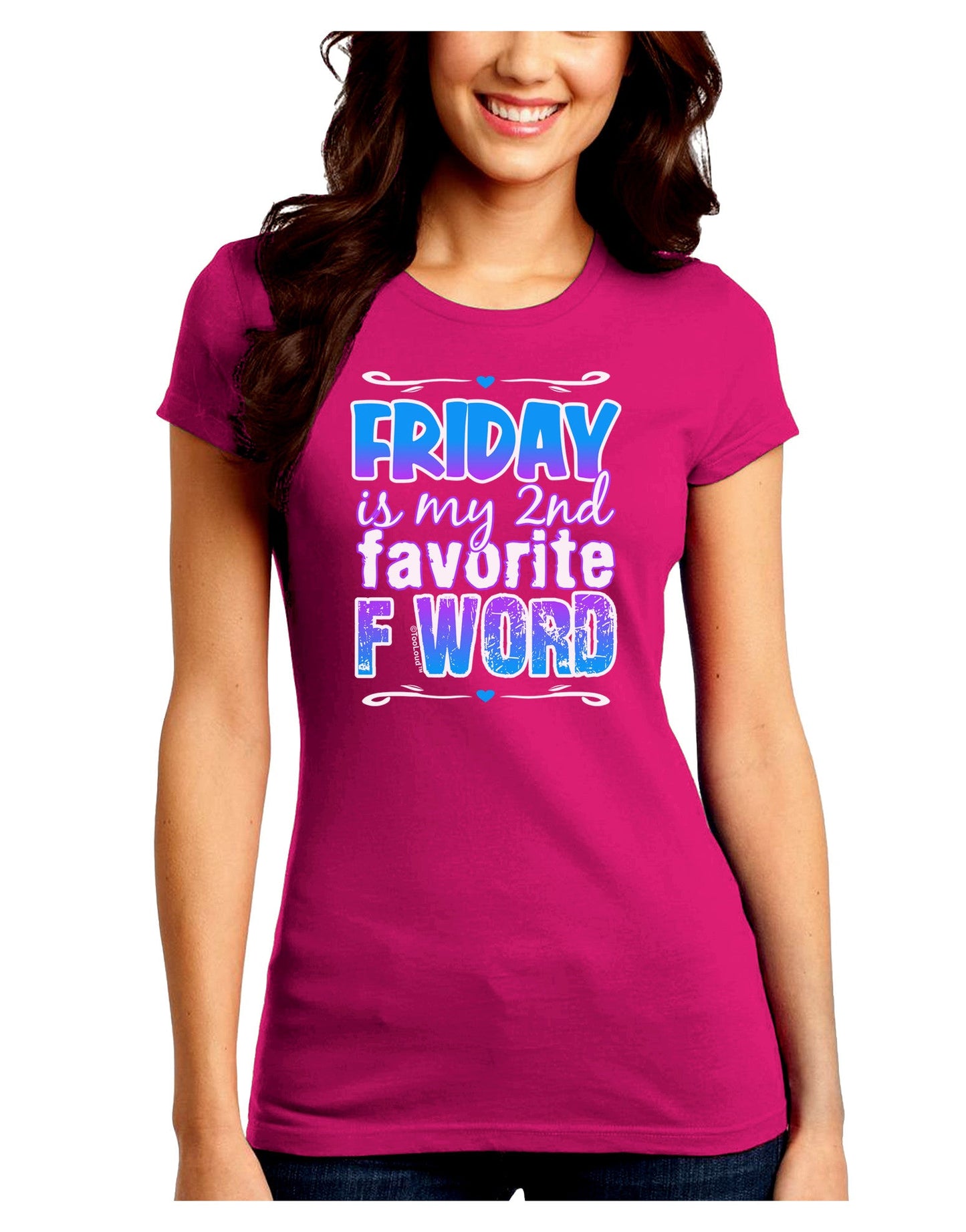 Friday - 2nd Favorite F Word Juniors Petite Crew Dark T-Shirt-T-Shirts Juniors Tops-TooLoud-Hot-Pink-Juniors Fitted Small-Davson Sales