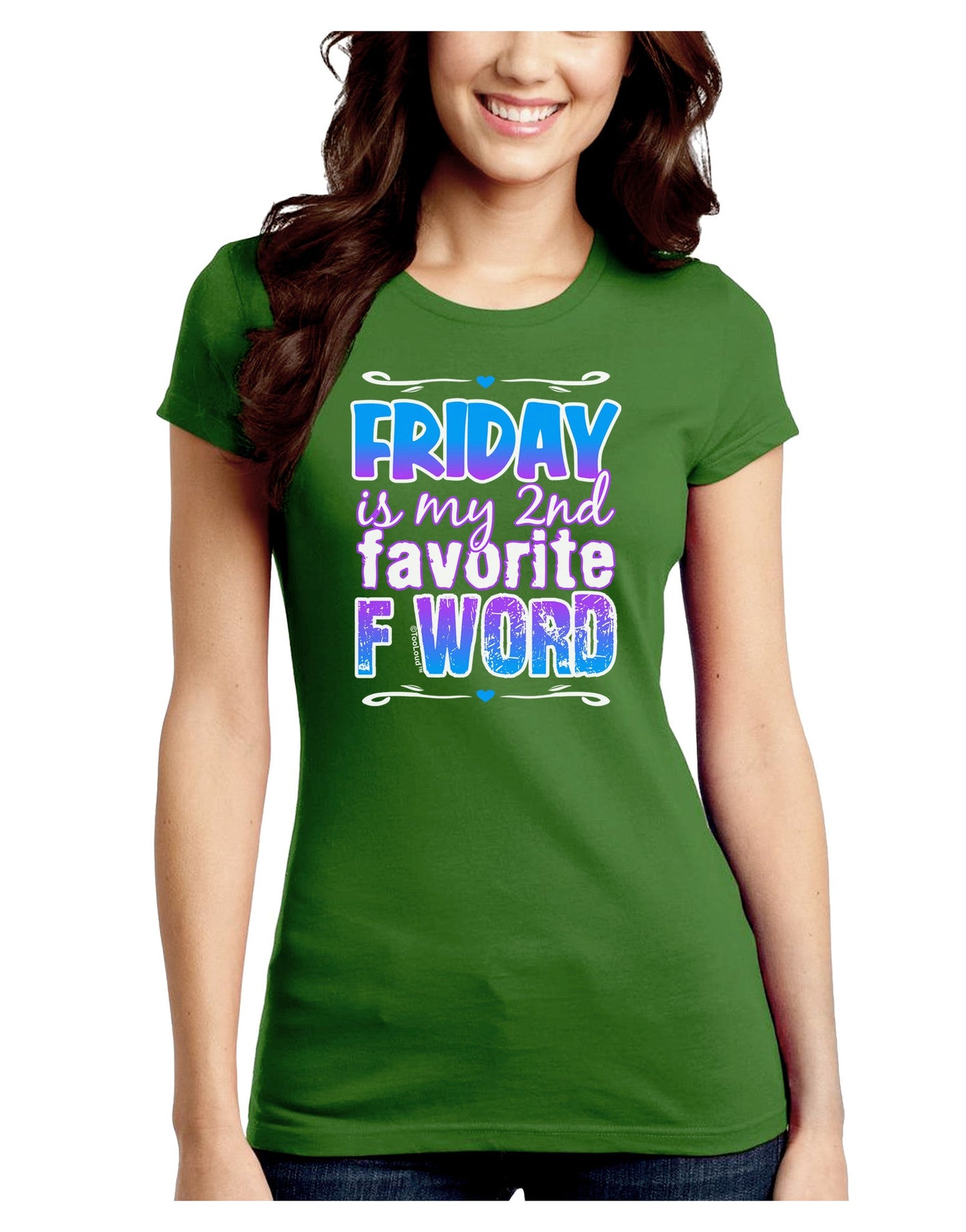 Friday - 2nd Favorite F Word Juniors Petite Crew Dark T-Shirt-T-Shirts Juniors Tops-TooLoud-Kiwi-Green-Juniors Fitted Small-Davson Sales
