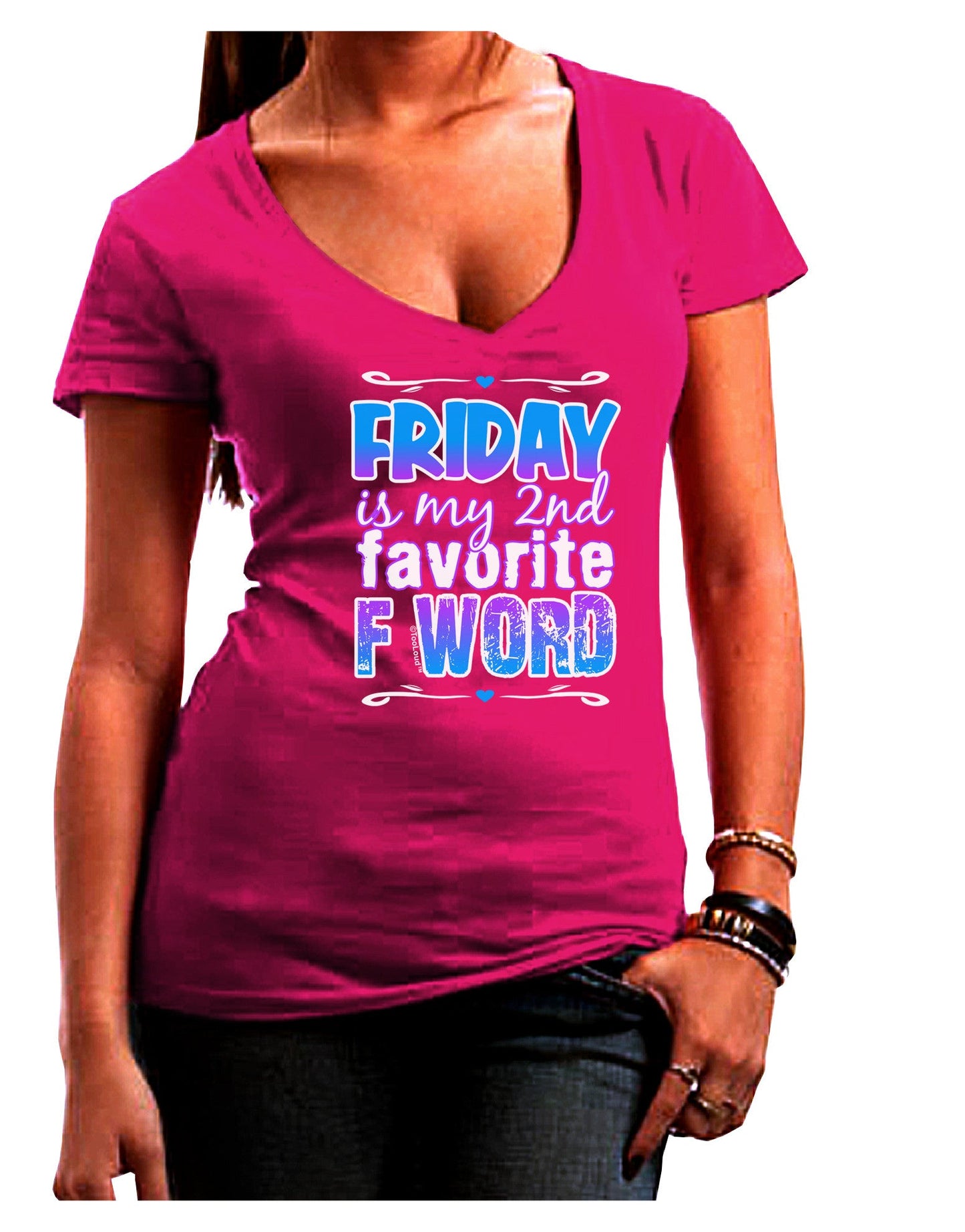 Friday - 2nd Favorite F Word Womens V-Neck Dark T-Shirt-Womens V-Neck T-Shirts-TooLoud-Hot-Pink-Juniors Fitted Small-Davson Sales