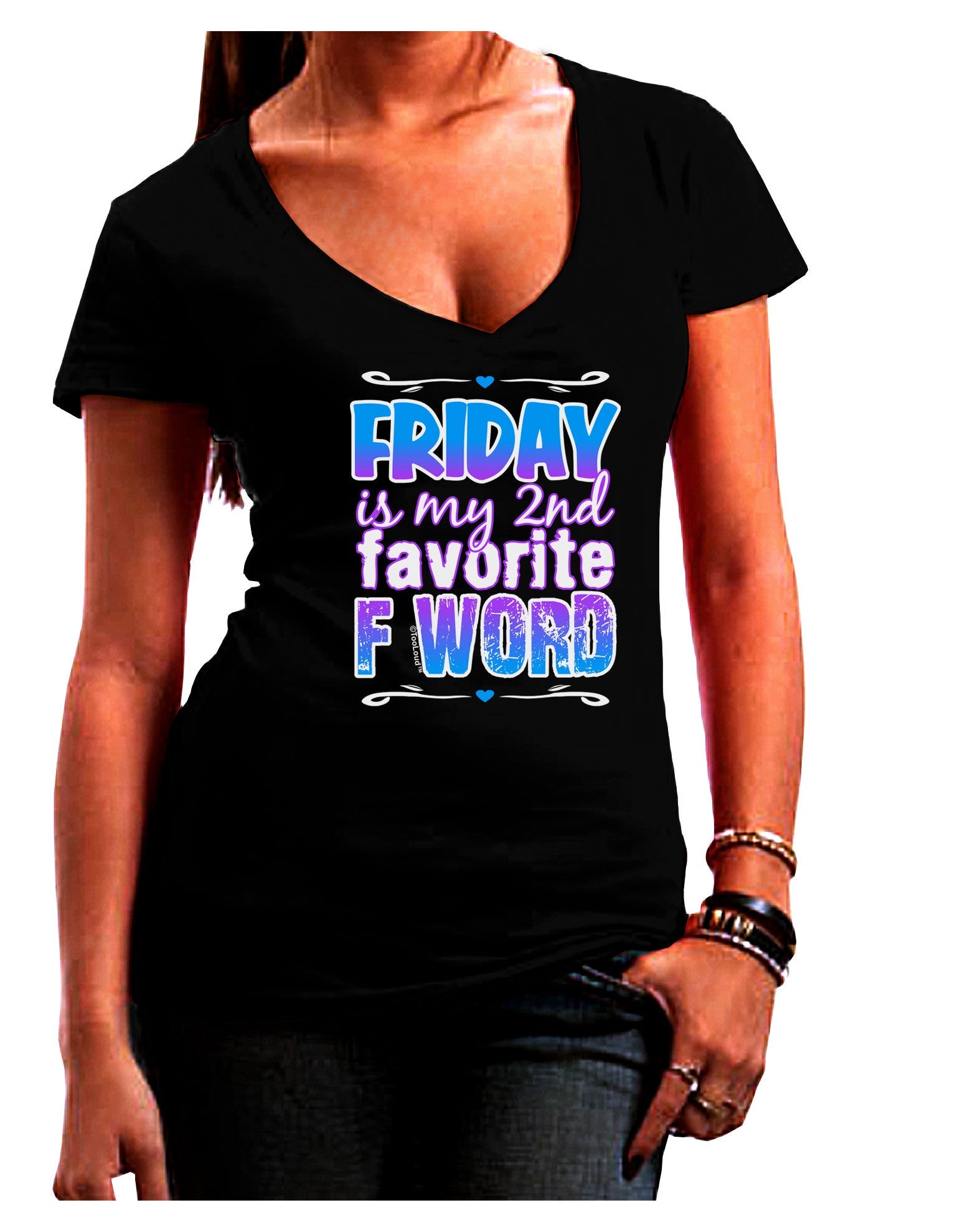 Friday - 2nd Favorite F Word Womens V-Neck Dark T-Shirt-Womens V-Neck T-Shirts-TooLoud-Black-Juniors Fitted Small-Davson Sales