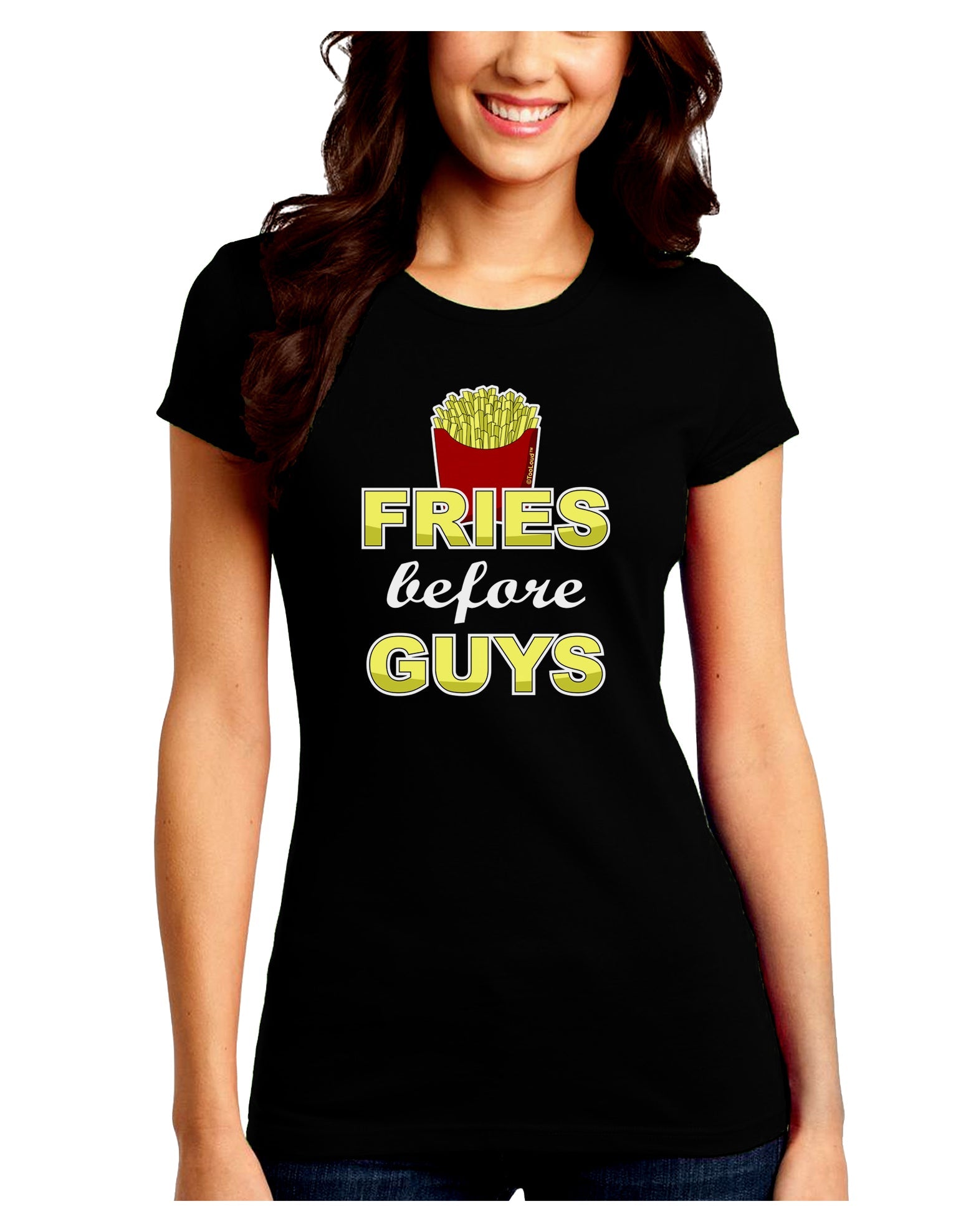 Fries Before Guys Juniors Petite Crew Dark T-Shirt by TooLoud-T-Shirts Juniors Tops-TooLoud-Black-Juniors Fitted Small-Davson Sales