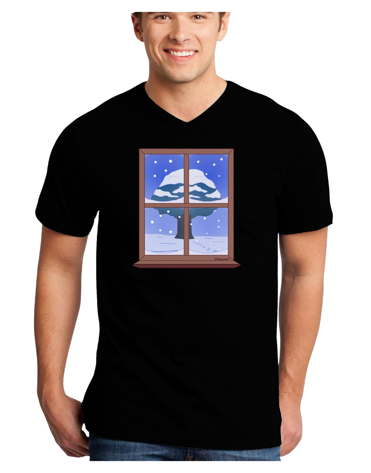 Frosty Window Design Adult Dark V-Neck T-Shirt-Mens V-Neck T-Shirt-TooLoud-Black-Small-Davson Sales