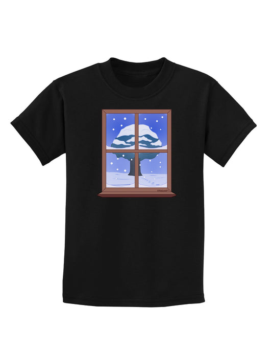 Frosty Window Design Childrens Dark T-Shirt-Childrens T-Shirt-TooLoud-Black-X-Small-Davson Sales