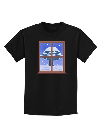 Frosty Window Design Childrens Dark T-Shirt-Childrens T-Shirt-TooLoud-Black-X-Small-Davson Sales