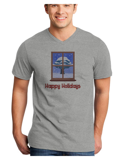 Frosty Window - Happy Holidays Adult V-Neck T-shirt-Mens V-Neck T-Shirt-TooLoud-HeatherGray-Small-Davson Sales