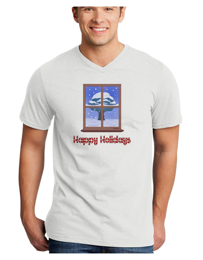 Frosty Window - Happy Holidays Adult V-Neck T-shirt-Mens V-Neck T-Shirt-TooLoud-White-Small-Davson Sales