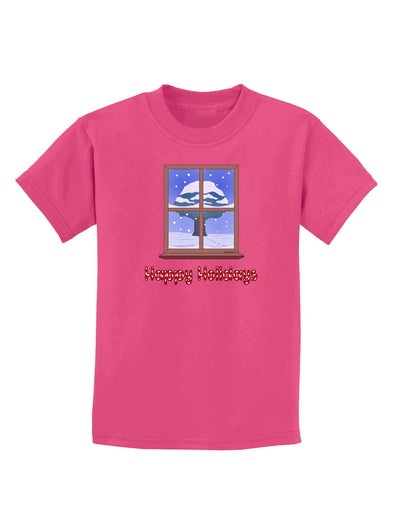 Frosty Window - Happy Holidays Childrens Dark T-Shirt-Childrens T-Shirt-TooLoud-Sangria-X-Small-Davson Sales