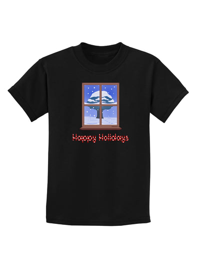 Frosty Window - Happy Holidays Childrens Dark T-Shirt-Childrens T-Shirt-TooLoud-Black-X-Small-Davson Sales