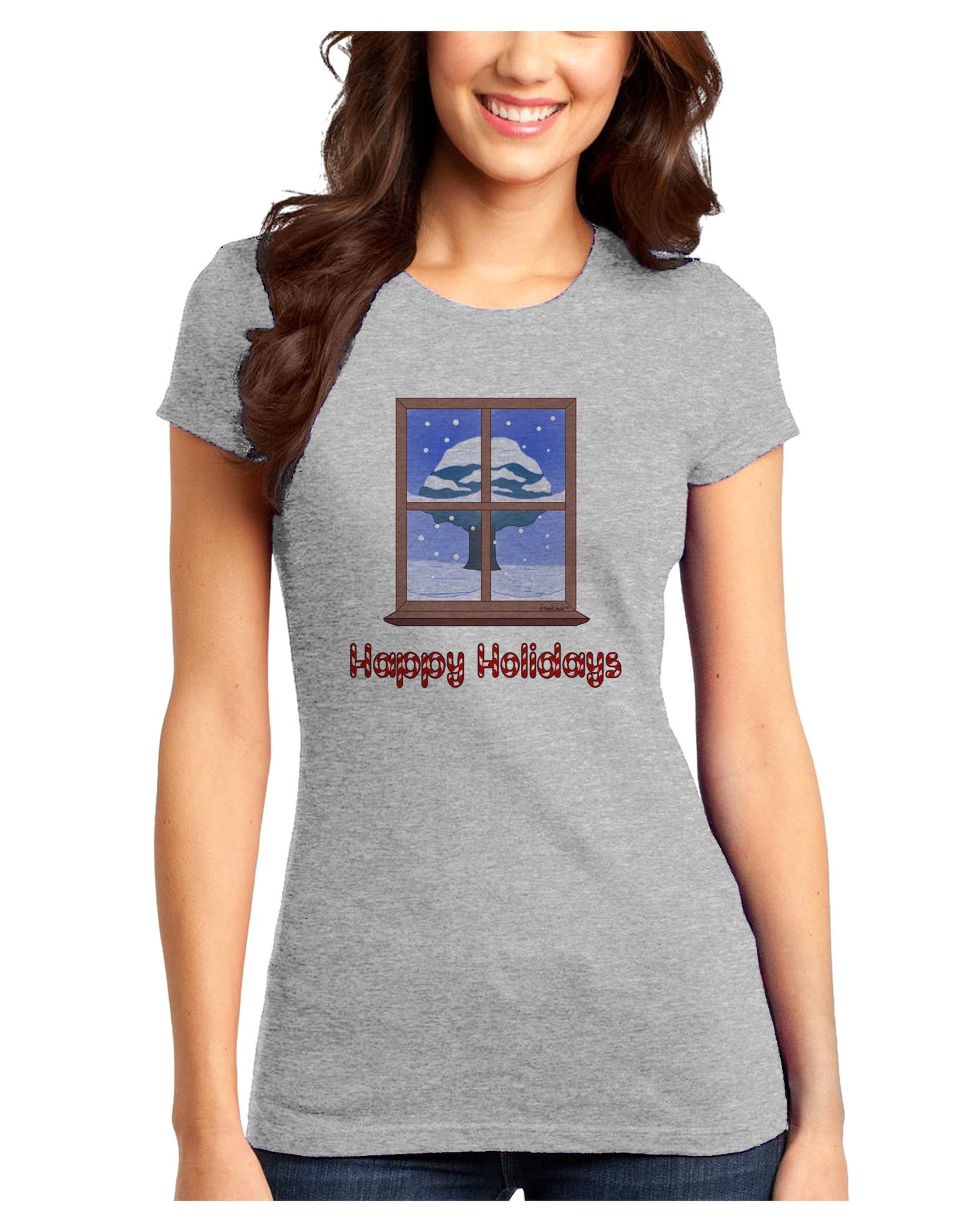Frosty Window - Happy Holidays Juniors T-Shirt-Womens Juniors T-Shirt-TooLoud-Ash-Gray-Juniors Fitted XS-Davson Sales