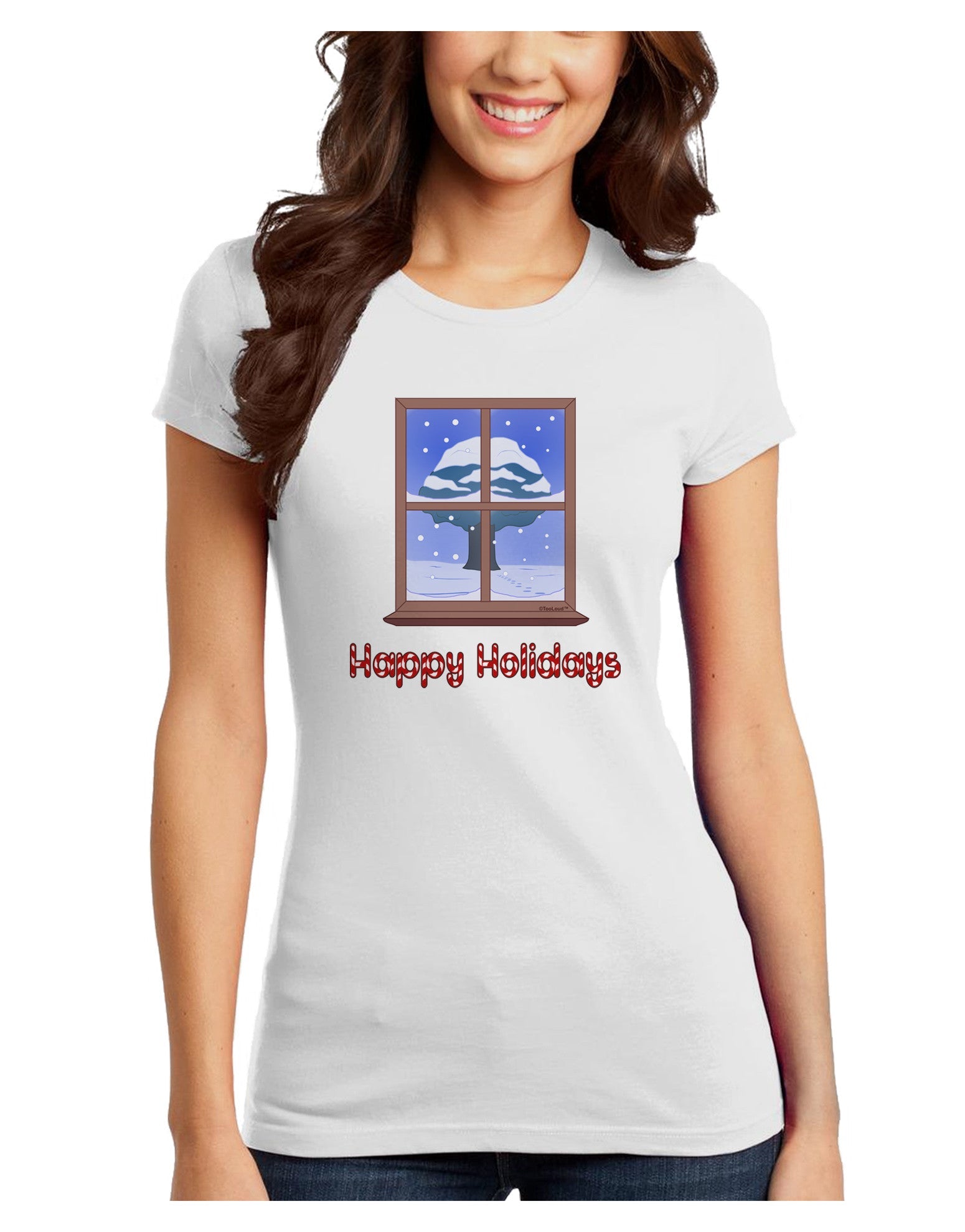 Frosty Window - Happy Holidays Juniors T-Shirt-Womens Juniors T-Shirt-TooLoud-White-Juniors Fitted XS-Davson Sales