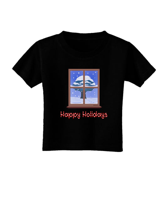 Frosty Window - Happy Holidays Toddler T-Shirt Dark-Toddler T-Shirt-TooLoud-Black-2T-Davson Sales
