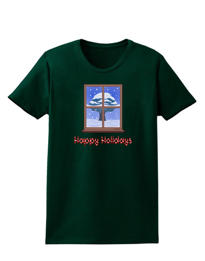 Frosty Window - Happy Holidays Womens Dark T-Shirt-Womens T-Shirt-TooLoud-Forest-Green-Small-Davson Sales