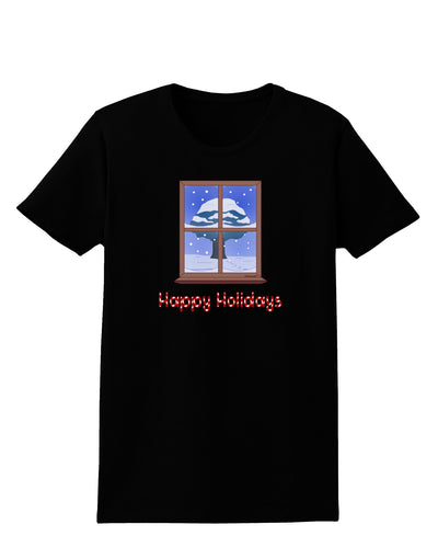 Frosty Window - Happy Holidays Womens Dark T-Shirt-Womens T-Shirt-TooLoud-Black-X-Small-Davson Sales