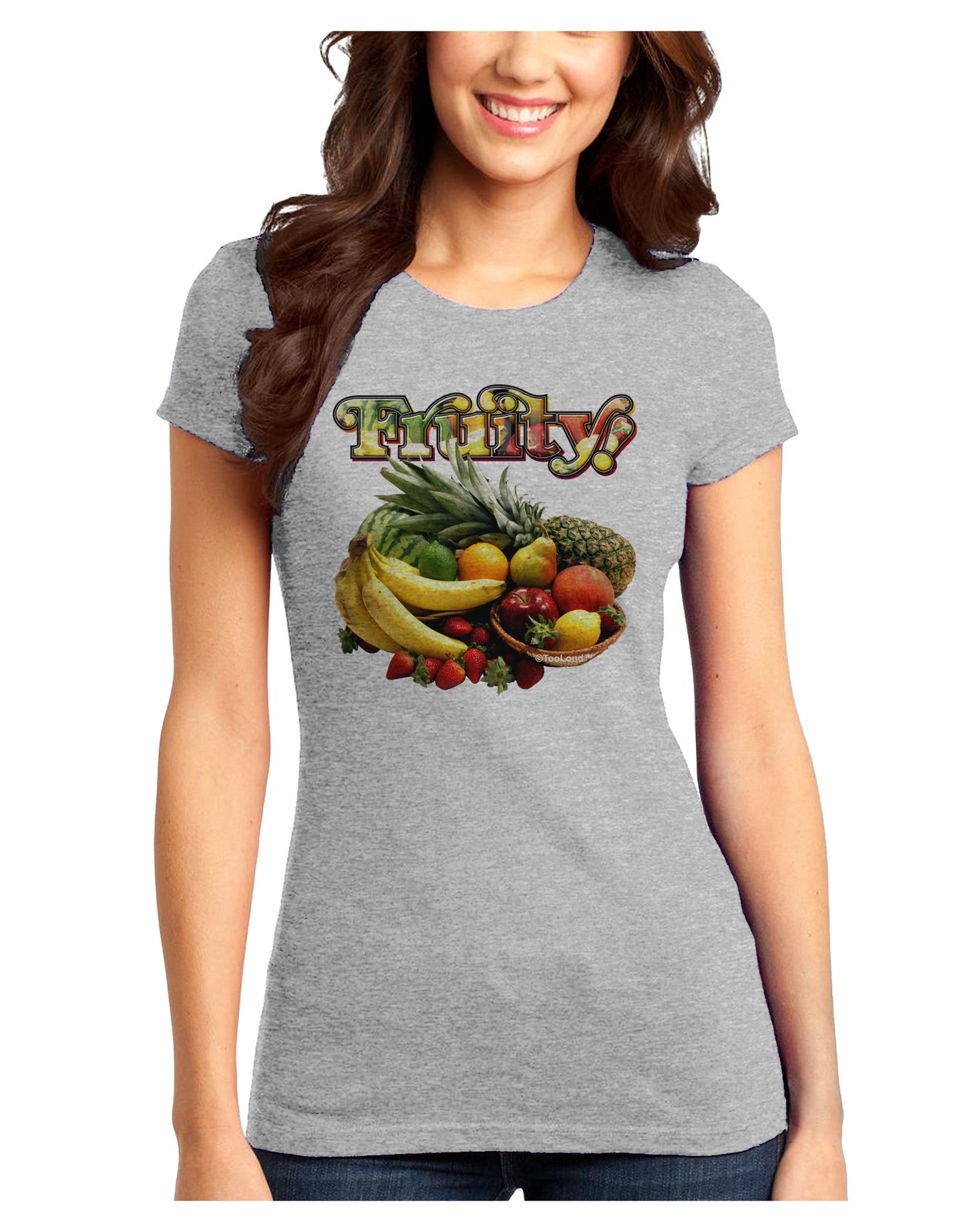 Fruity Fruit Basket 2 Juniors T-Shirt-Womens Juniors T-Shirt-TooLoud-Ash-Gray-Juniors Fitted X-Small-Davson Sales