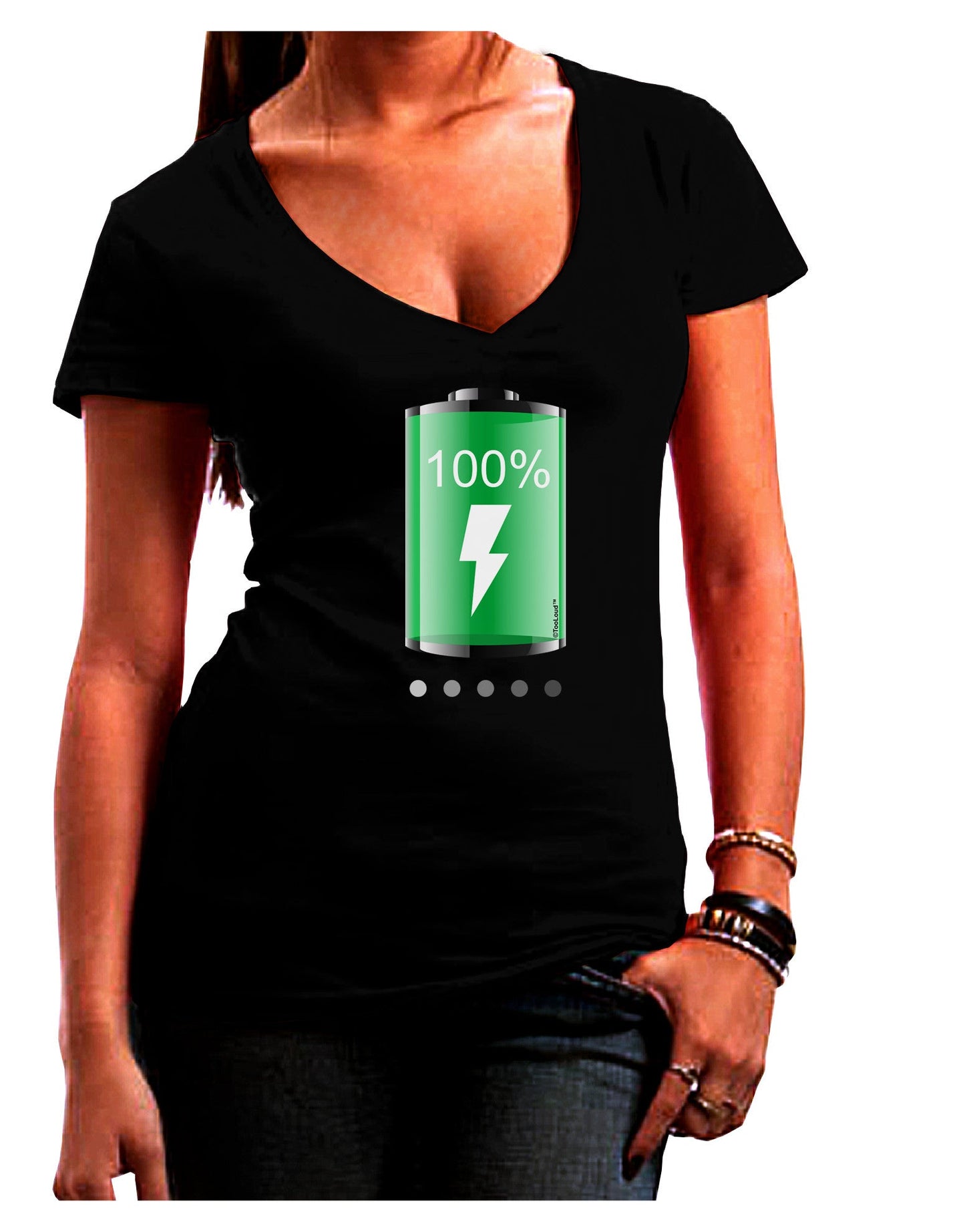 Full Energy 100 Percent Womens V-Neck Dark T-Shirt-Womens V-Neck T-Shirts-TooLoud-Black-Juniors Fitted Small-Davson Sales