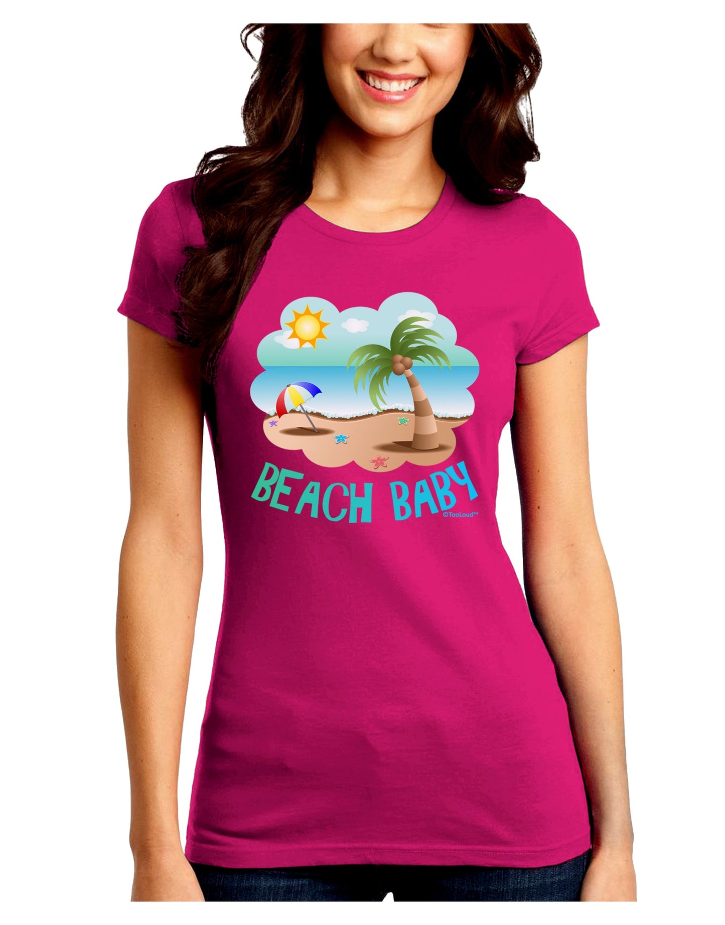 Fun Summer Beach Scene - Beach Baby Juniors Crew Dark T-Shirt by TooLoud-T-Shirts Juniors Tops-TooLoud-Hot-Pink-Juniors Fitted Small-Davson Sales