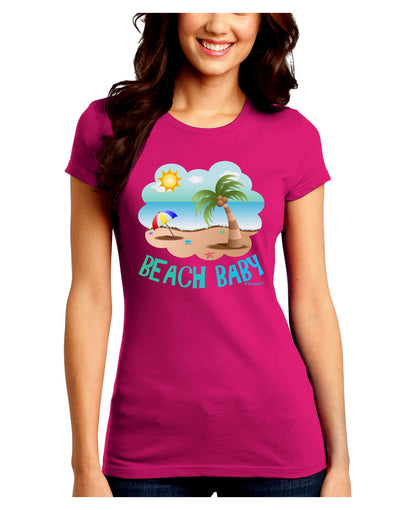 Fun Summer Beach Scene - Beach Baby Juniors Crew Dark T-Shirt by TooLoud-T-Shirts Juniors Tops-TooLoud-Hot-Pink-Juniors Fitted Small-Davson Sales