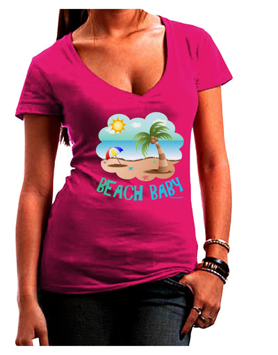 Fun Summer Beach Scene - Beach Baby Juniors V-Neck Dark T-Shirt by TooLoud-Womens V-Neck T-Shirts-TooLoud-Hot-Pink-Juniors Fitted Small-Davson Sales