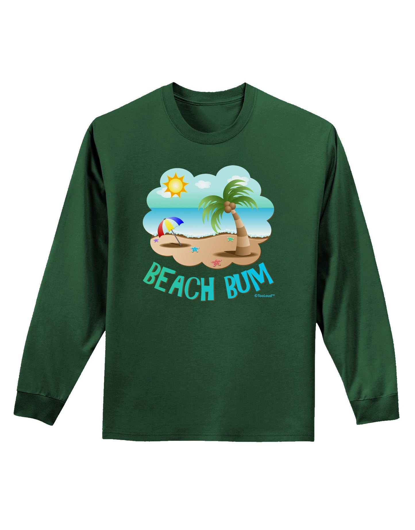 Fun Summer Beach Scene - Beach Bum Adult Long Sleeve Dark T-Shirt by TooLoud-TooLoud-Dark-Green-Small-Davson Sales