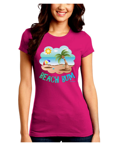 Fun Summer Beach Scene - Beach Bum Juniors Crew Dark T-Shirt by TooLoud-T-Shirts Juniors Tops-TooLoud-Hot-Pink-Juniors Fitted Small-Davson Sales