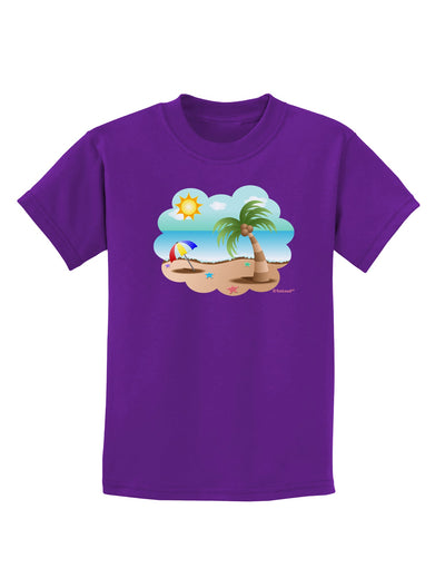 Fun Summer Beach Scene Childrens Dark T-Shirt by TooLoud-Childrens T-Shirt-TooLoud-Purple-X-Small-Davson Sales