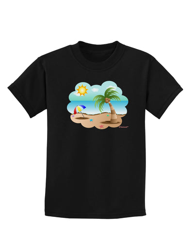 Fun Summer Beach Scene Childrens Dark T-Shirt by TooLoud-Childrens T-Shirt-TooLoud-Black-X-Small-Davson Sales